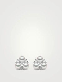 Raindrop 18K White Gold Akoya Pearl Earrings With Diamonds