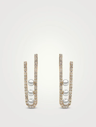 Sleek 18K Gold Akoya Pearl Earrings With Diamonds