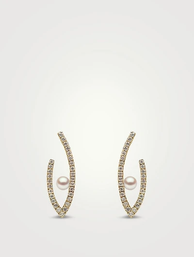 Sleek 18K Gold Akoya Pearl Earrings With Diamonds