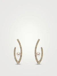 Sleek 18K Gold Akoya Pearl Earrings With Diamonds