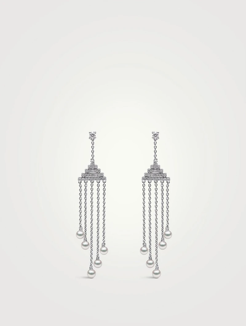 Sleek 18K White Gold Akoya Pearl Earrings With Diamonds