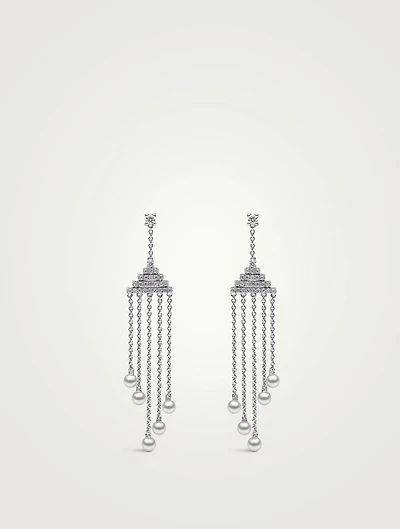 Sleek 18K White Gold Akoya Pearl Earrings With Diamonds