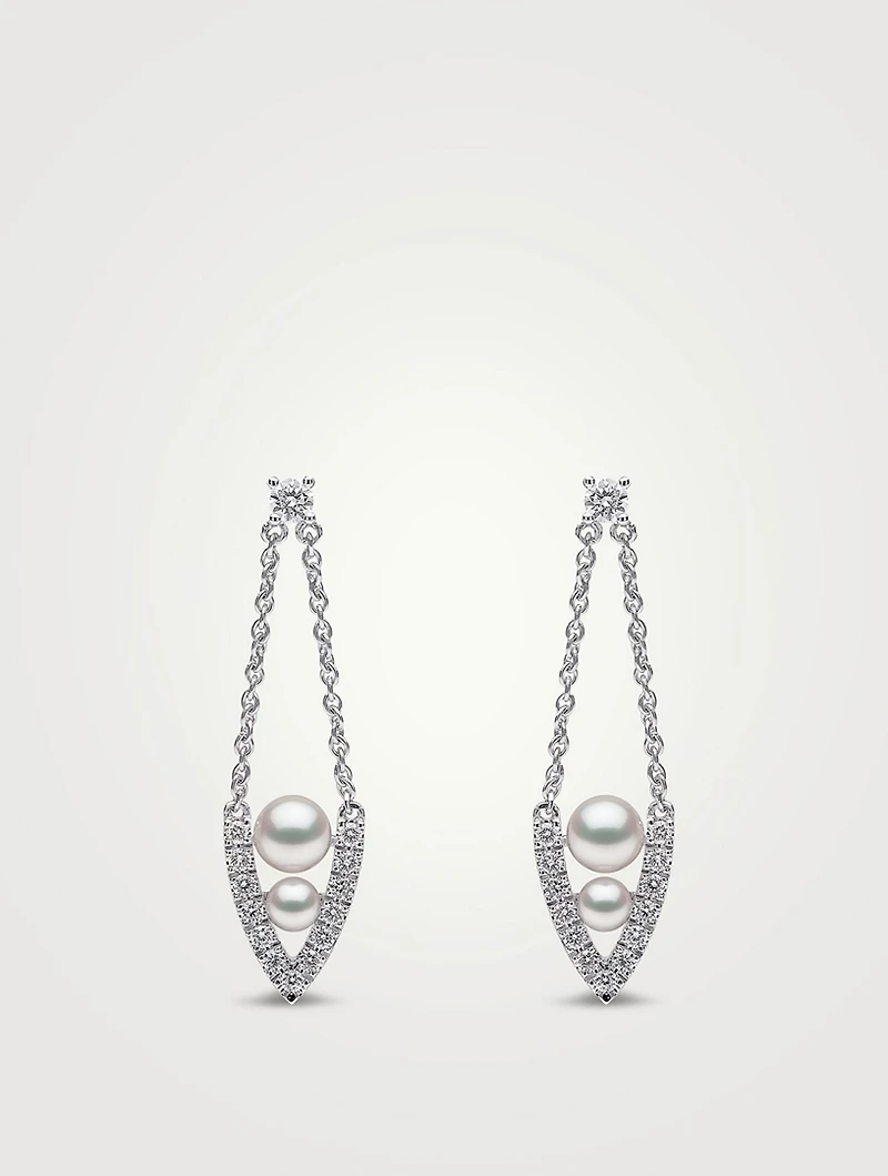 Sleek 18K Gold Akoya Pearl Earrings With Diamonds