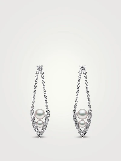 Sleek 18K Gold Akoya Pearl Earrings With Diamonds