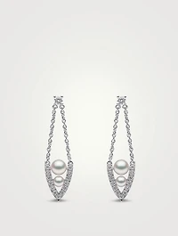 Sleek 18K Gold Akoya Pearl Earrings With Diamonds
