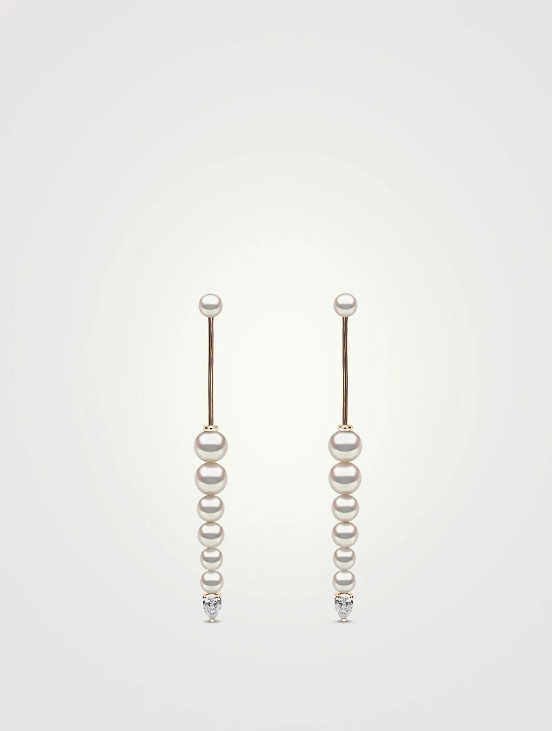 Sleek 18K Gold Pearl Earrings With Diamonds