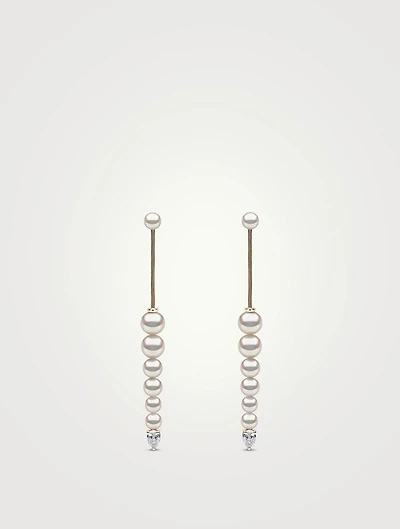 Sleek 18K Gold Pearl Earrings With Diamonds