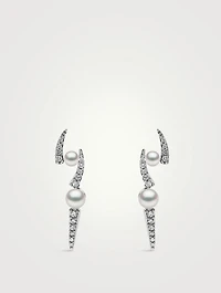 Sleek 18K White Gold Akoya Pearl Earrings With Diamonds