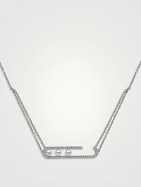 Sleek 18K White Gold Akoya Pearl Necklace With Diamonds