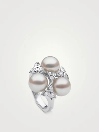 Raindrop 18K White Gold Akoya Pearl Ring With Diamonds