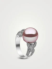 18K White Gold Pearl Ring With Diamonds