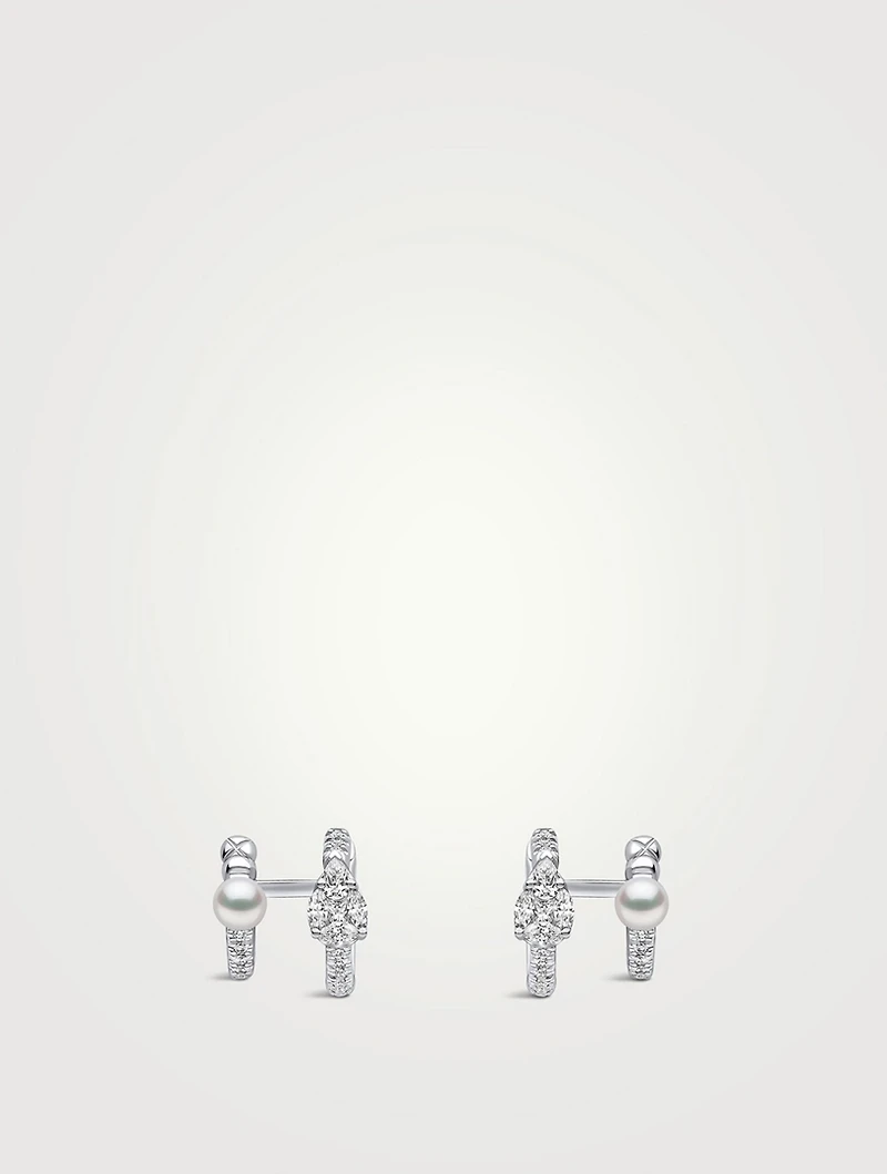 Glitz 18K White Gold Akoya Pearl Earrings With Diamonds
