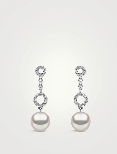 18K White Gold Akoya Pearl Earrings With Diamonds