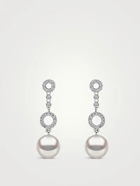 18K White Gold Akoya Pearl Earrings With Diamonds