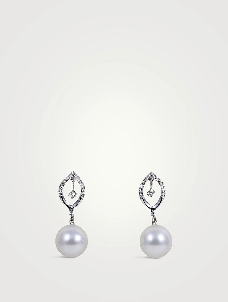 18K White Gold Pearl Earrings With Diamonds