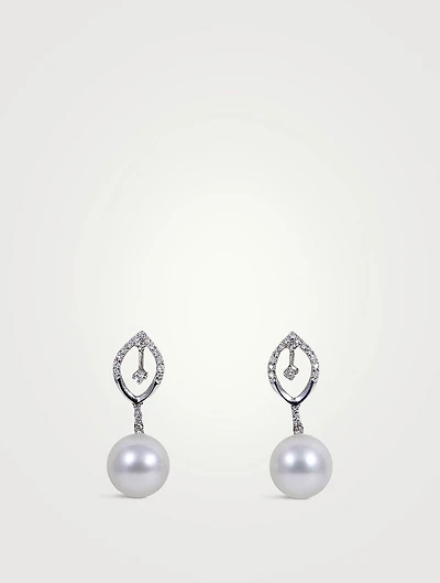 18K White Gold Pearl Earrings With Diamonds