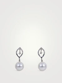18K White Gold Pearl Earrings With Diamonds