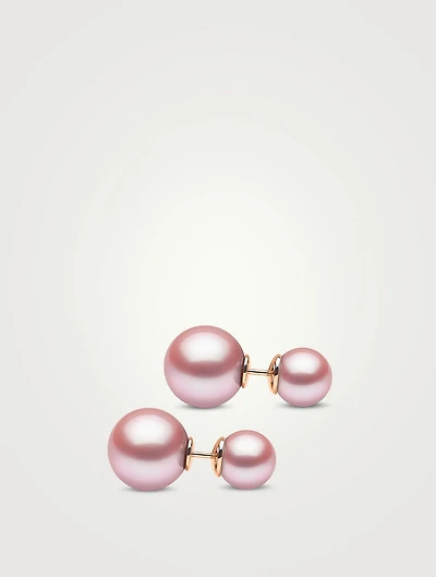 18K Rose Gold Pearl Earrings With Diamonds