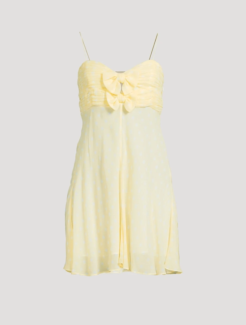 Emellett Bow-Trimmed Dress Polka Dot Print
