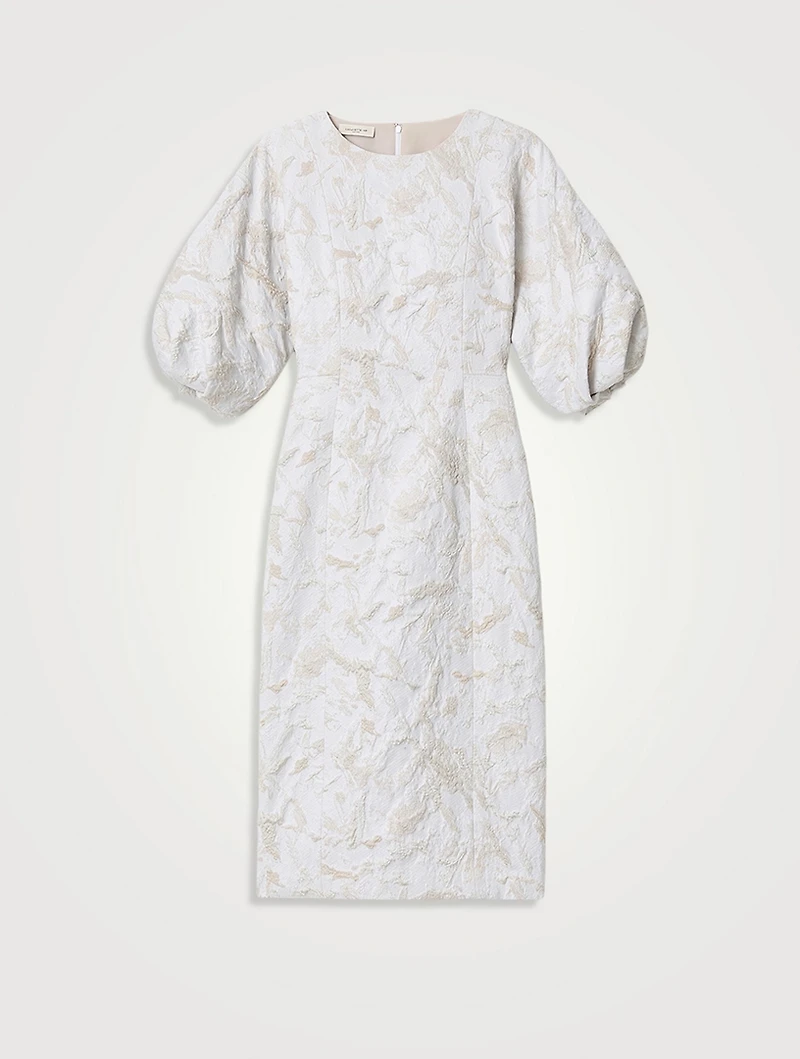 Speckled Glaze Jacquard Puff-Sleeve Dress