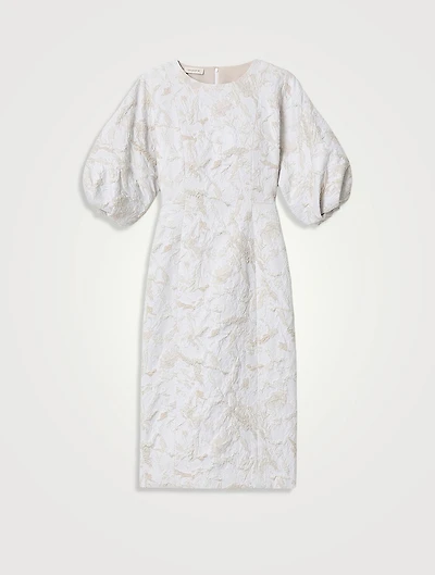 Speckled Glaze Jacquard Puff-Sleeve Dress