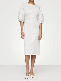 Speckled Glaze Jacquard Puff-Sleeve Dress