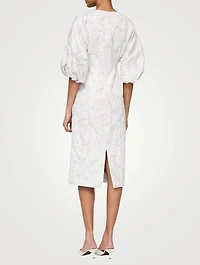 Speckled Glaze Jacquard Puff-Sleeve Dress