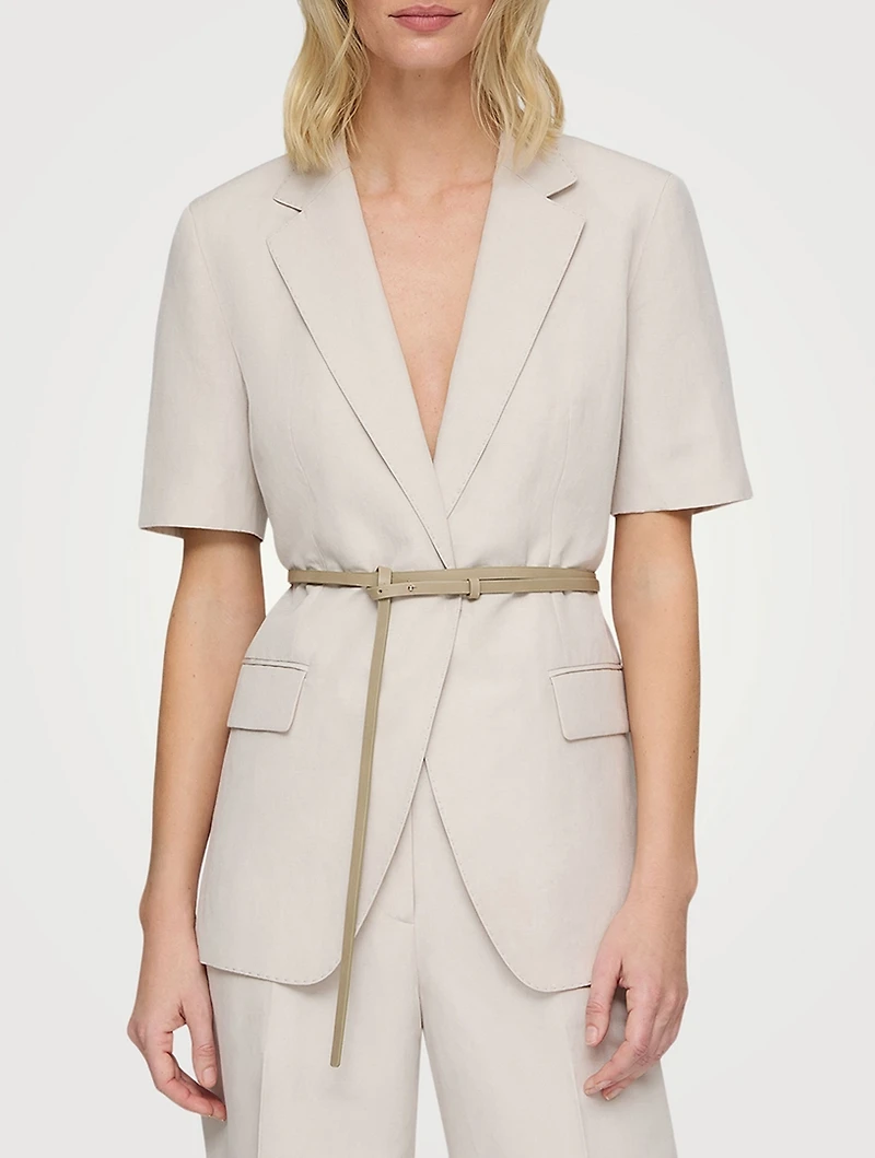 Belted Silk Linen Short-Sleeve Blazer