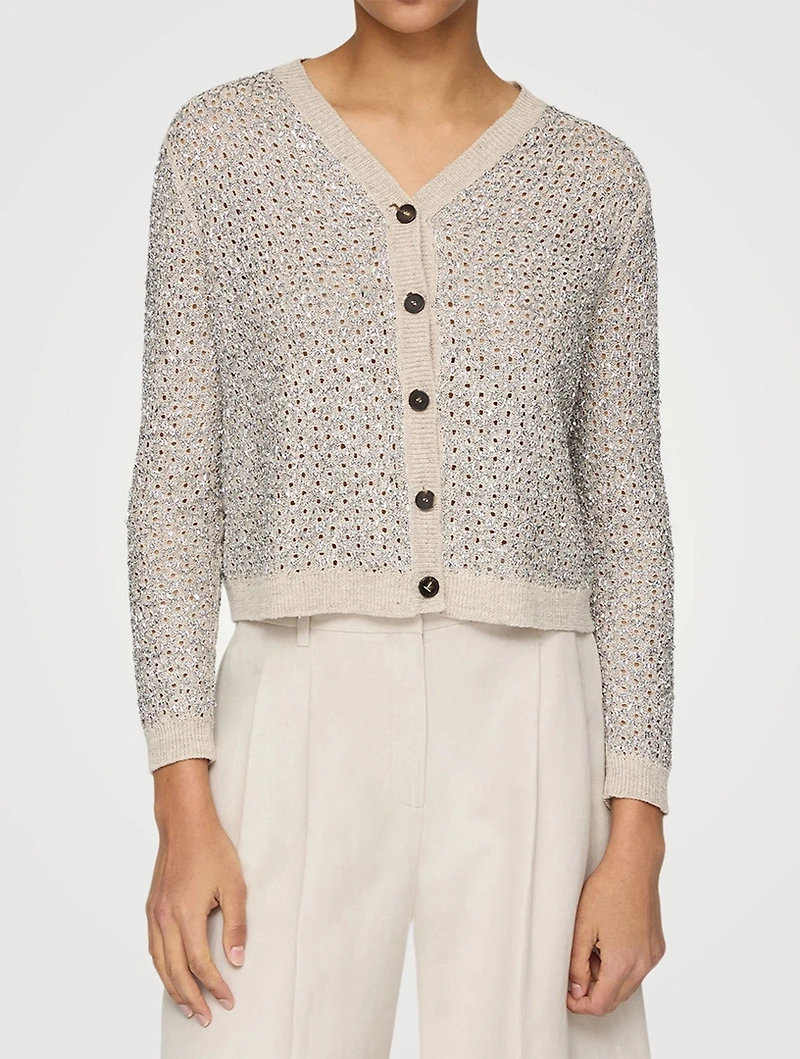 Metallic Linen Silk Pointelle Cardigan