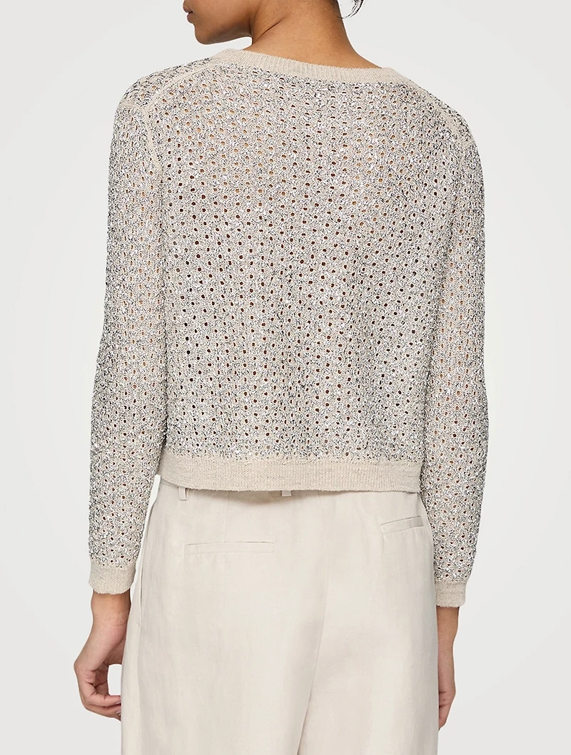 Metallic Linen Silk Pointelle Cardigan