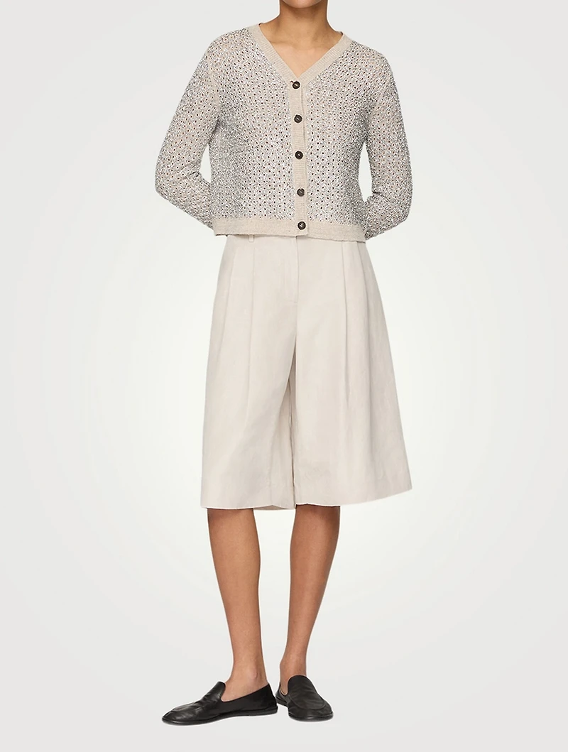 Metallic Linen Silk Pointelle Cardigan