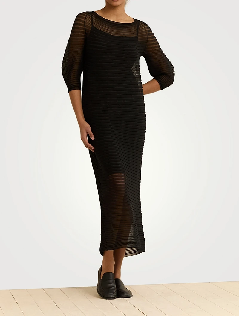 Sheer Pleat Silk Crêpe Knit Dress