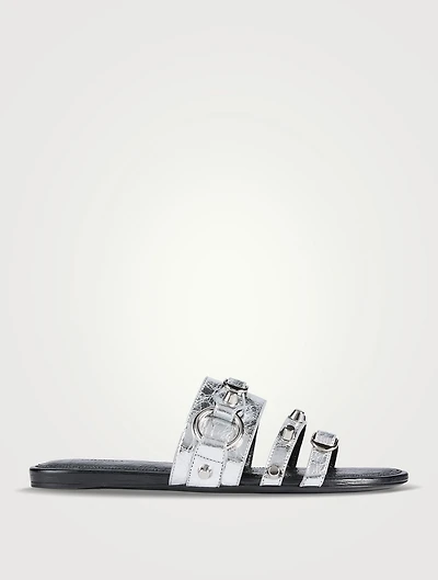 City Metallic Leather Slide Sandals