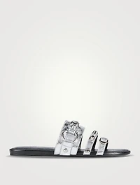City Metallic Leather Slide Sandals