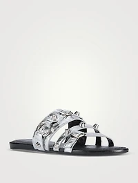 City Metallic Leather Slide Sandals