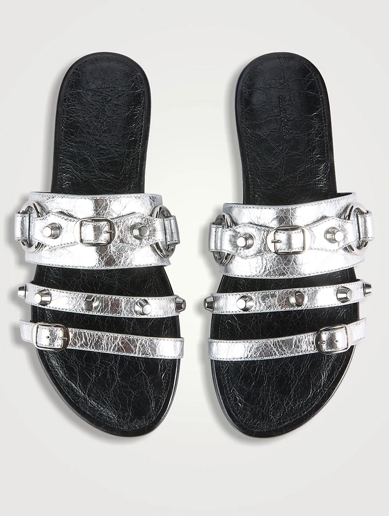 City Metallic Leather Slide Sandals