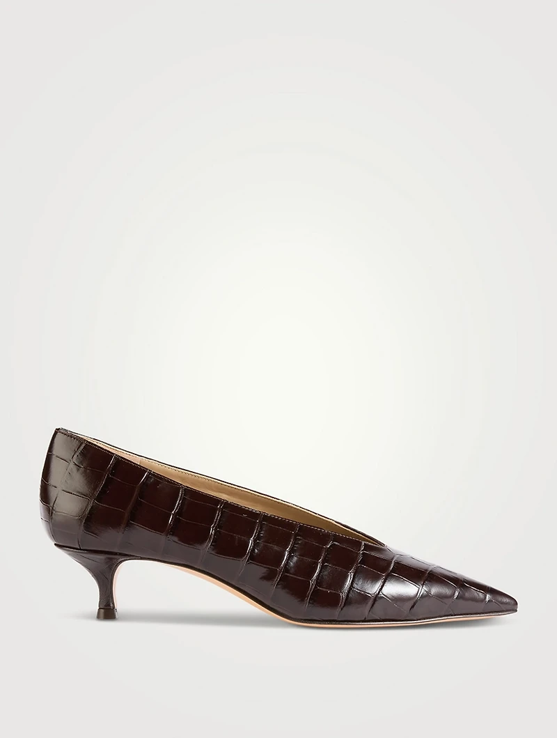 Babouche Croc-Embossed Leather Pumps