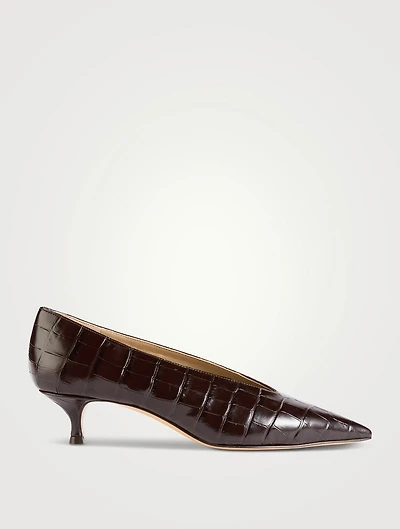 Babouche Croc-Embossed Leather Pumps