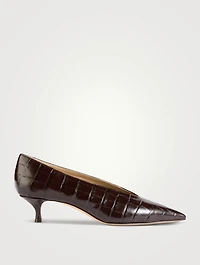 Babouche Croc-Embossed Leather Pumps