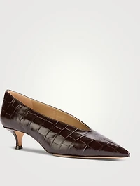 Babouche Croc-Embossed Leather Pumps