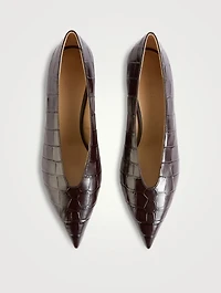 Babouche Croc-Embossed Leather Pumps