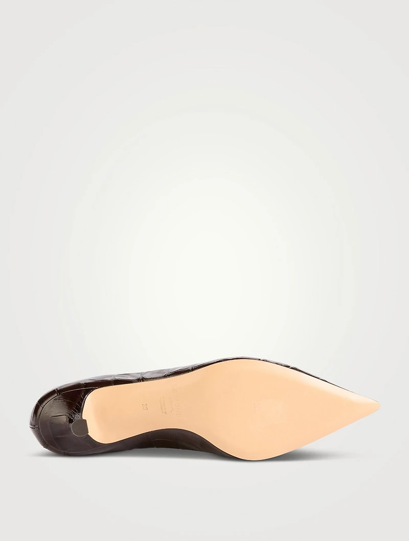 Babouche Croc-Embossed Leather Pumps