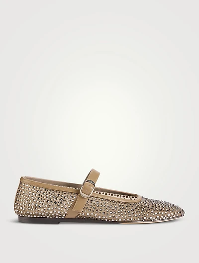 Embellished Mesh Mary Jane Ballet Flats