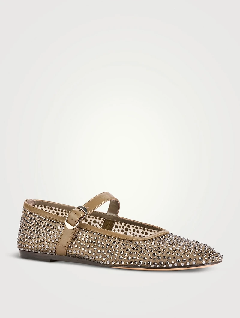 Embellished Mesh Mary Jane Ballet Flats
