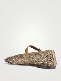 Embellished Mesh Mary Jane Ballet Flats