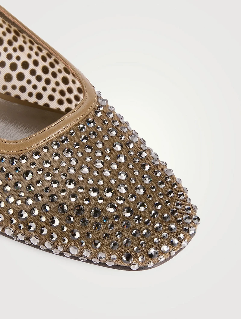 Embellished Mesh Mary Jane Ballet Flats