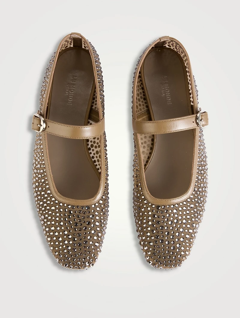 Embellished Mesh Mary Jane Ballet Flats