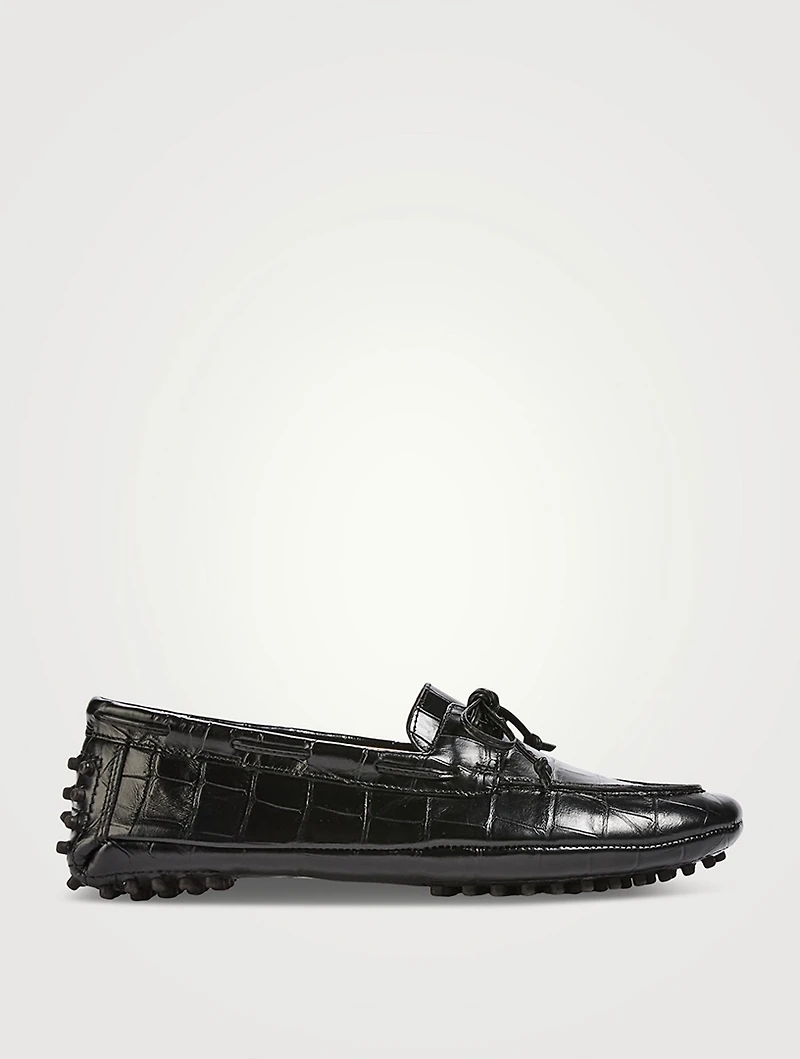 Driver Croc-Embossed Leather Loafers