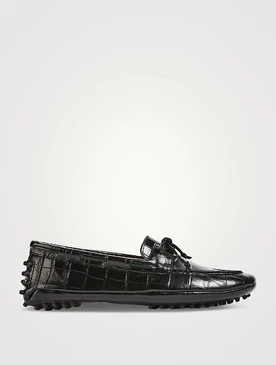 Driver Croc-Embossed Leather Loafers