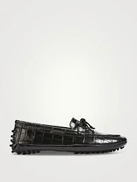 Driver Croc-Embossed Leather Loafers